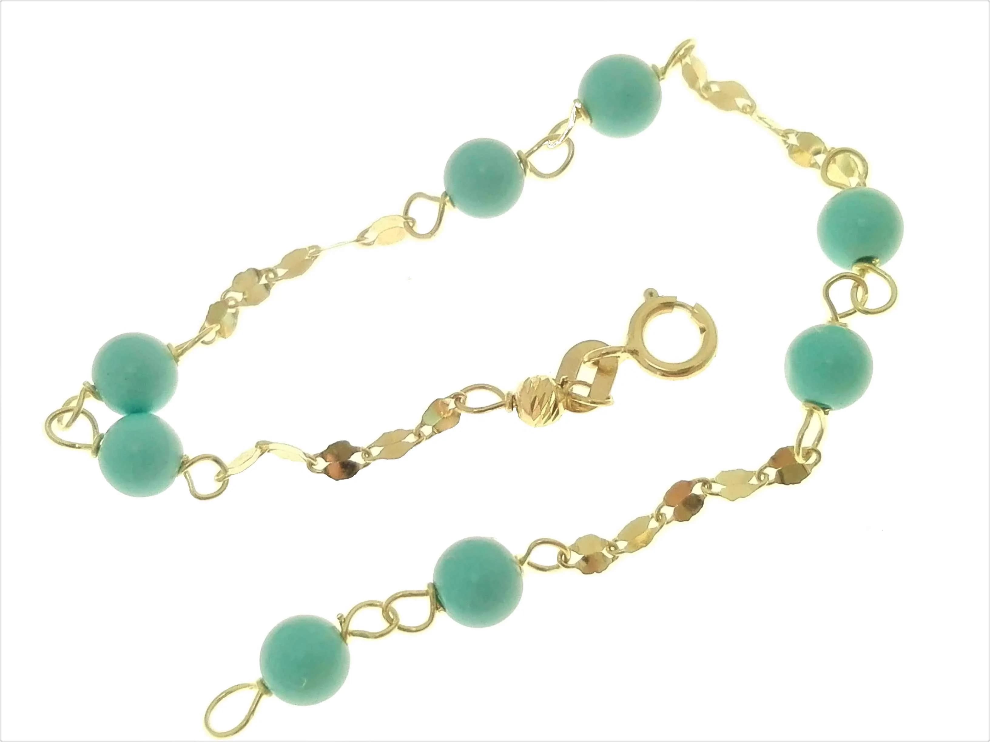 Bracciale Braccialetto Turchese Bimba Bambina Oro Giallo 18 Kt Carati 750 1,15Gr
