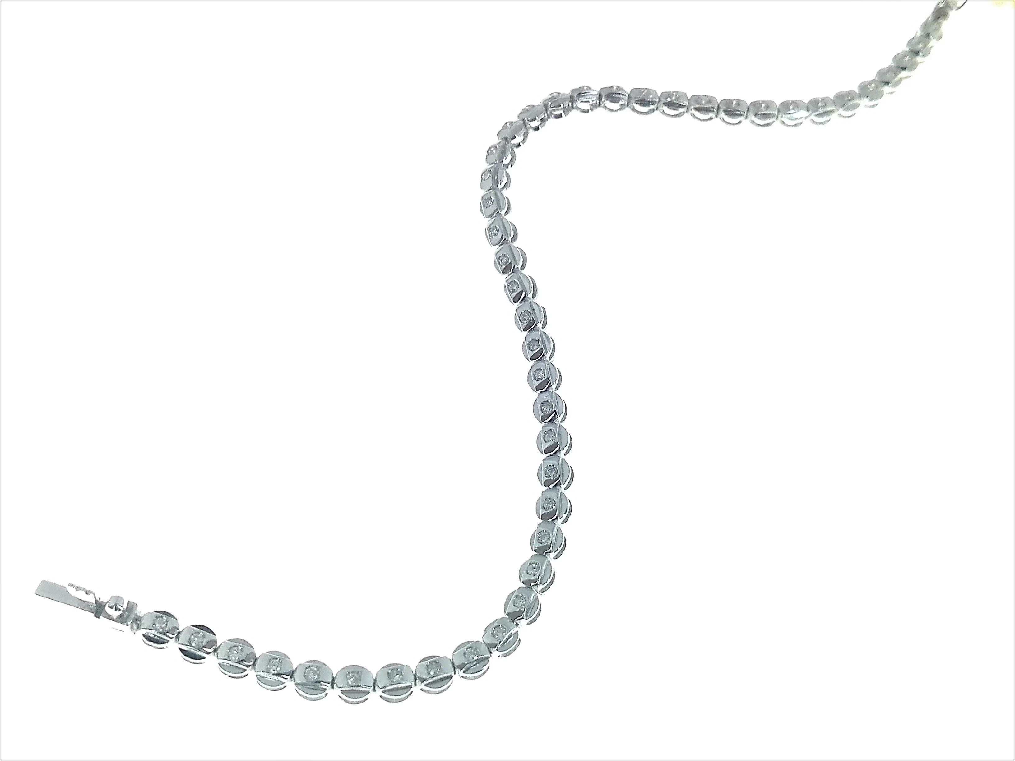 Bracciale Diamanti Donna Tennis Oro Bianco 18 Kt Carati 750 0,40 Ct