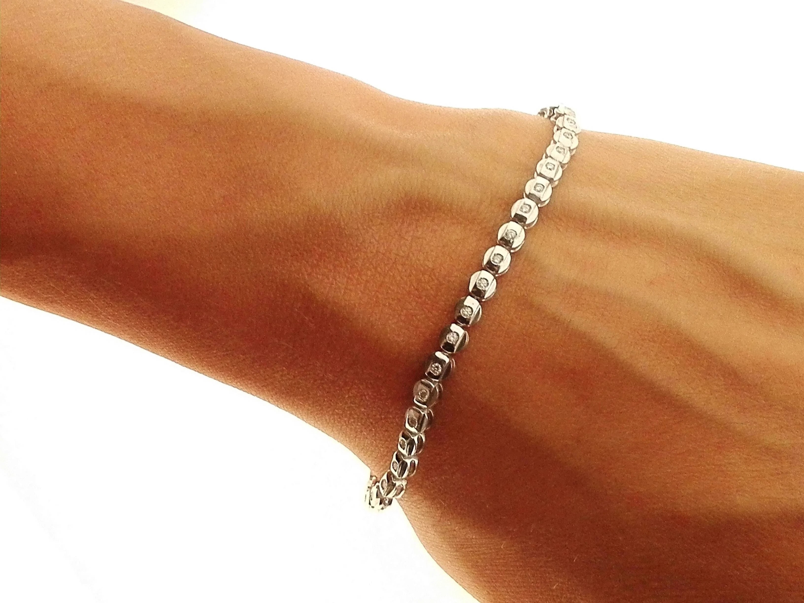 Bracciale Diamanti Donna Tennis Oro Bianco 18 Kt Carati 750 0,40 Ct - immagine 2