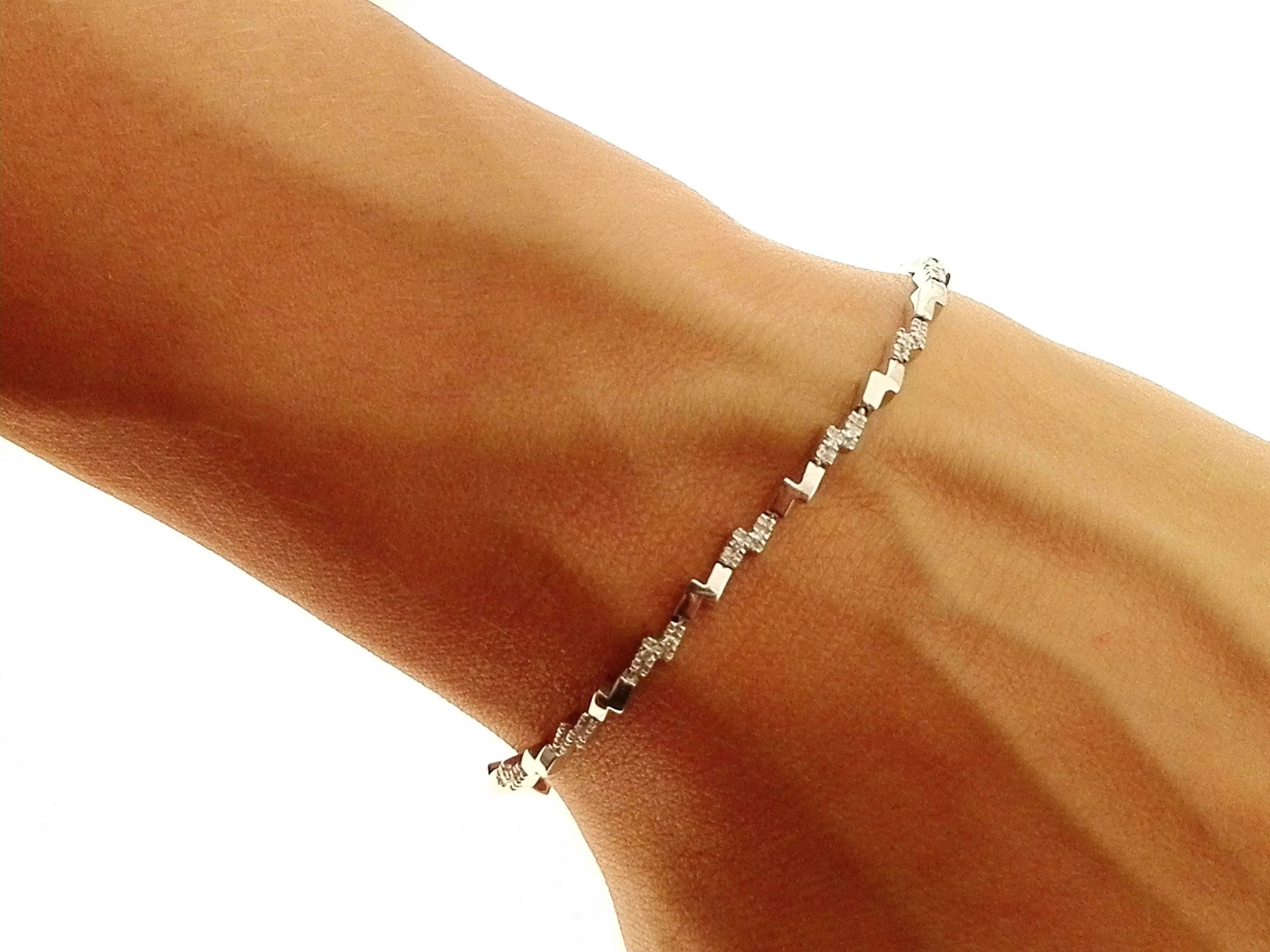 Bracciale Diamanti Donna Tennis Oro Bianco 18 kt Carati 750 7,8 Gr 0,24 Ct - immagine 2