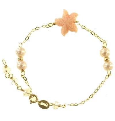 Bracciale Perle 15 Cm Bimba Bambina Oro Giallo 18 kt Carati Ct 750 1,25 Gr