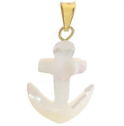 Ciondolo Pendente Ancora Madreperla Uomo Donna Oro Giallo 18 Kt Carati 750 1,25 Gr