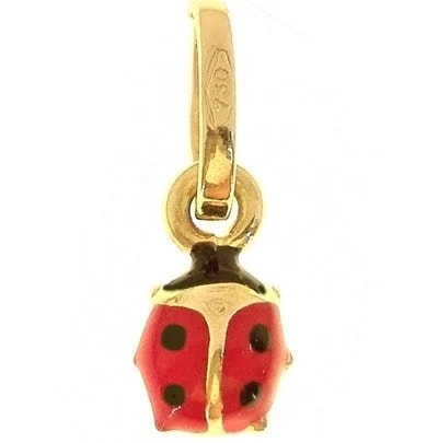 Ciondolo Pendente Bimba Bambino Oro Giallo18 Kt Carati Ct 750 0,40Gr Coccinella