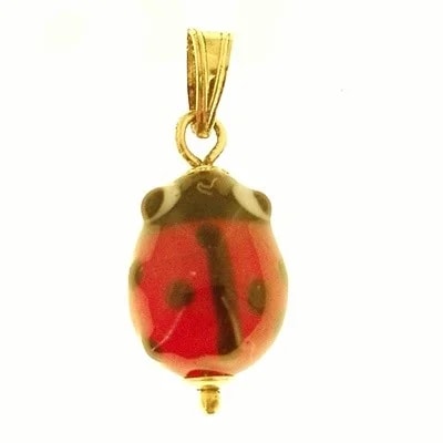Ciondolo Pendente Coccinella in vetro di Murano Oro Giallo 18 Kt Carati Ct 750 1,60 Gr