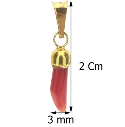 Ciondolo Pendente Corno Cornetto Corallo Uomo Donna Oro Giallo 18 Kt Carati 750 0,40 Gr - immagine 2