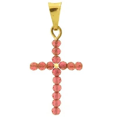 Ciondolo Pendente Croce Rubini Uomo Donna Oro Giallo 18 Kt Carati 750 0,45 Gr