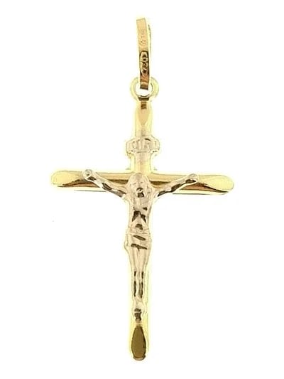 Ciondolo Pendente Croce Uomo Donna Oro Giallo Bianco 18 Kt Carati Ct 750 0,75 Gr