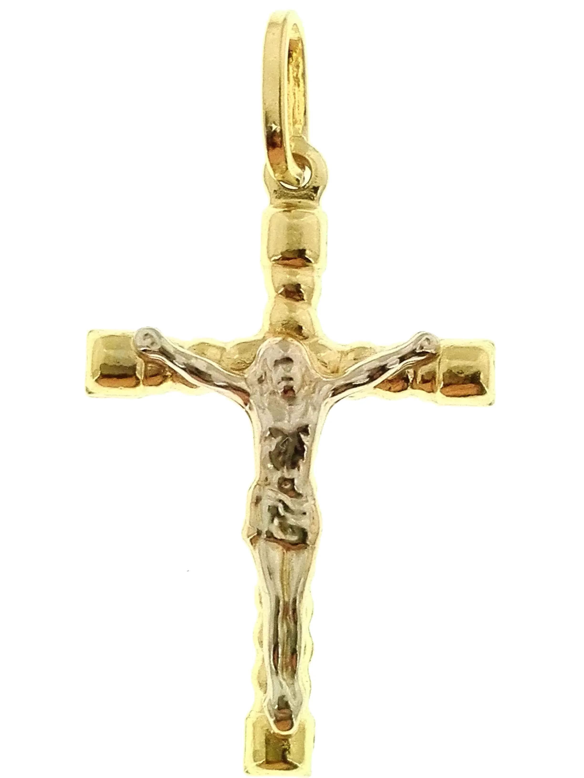 Ciondolo Pendente Croce Uomo Donna Oro Giallo Bianco 18 Kt Carati Ct 750 1,80Gr
