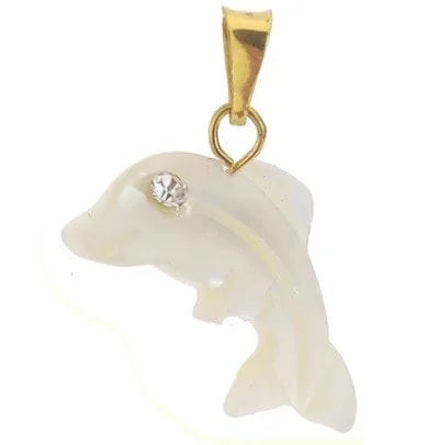 Ciondolo Pendente Delfino Madreperla Uomo Donna Oro Giallo 18 Kt Carati 750 1,30 Gr