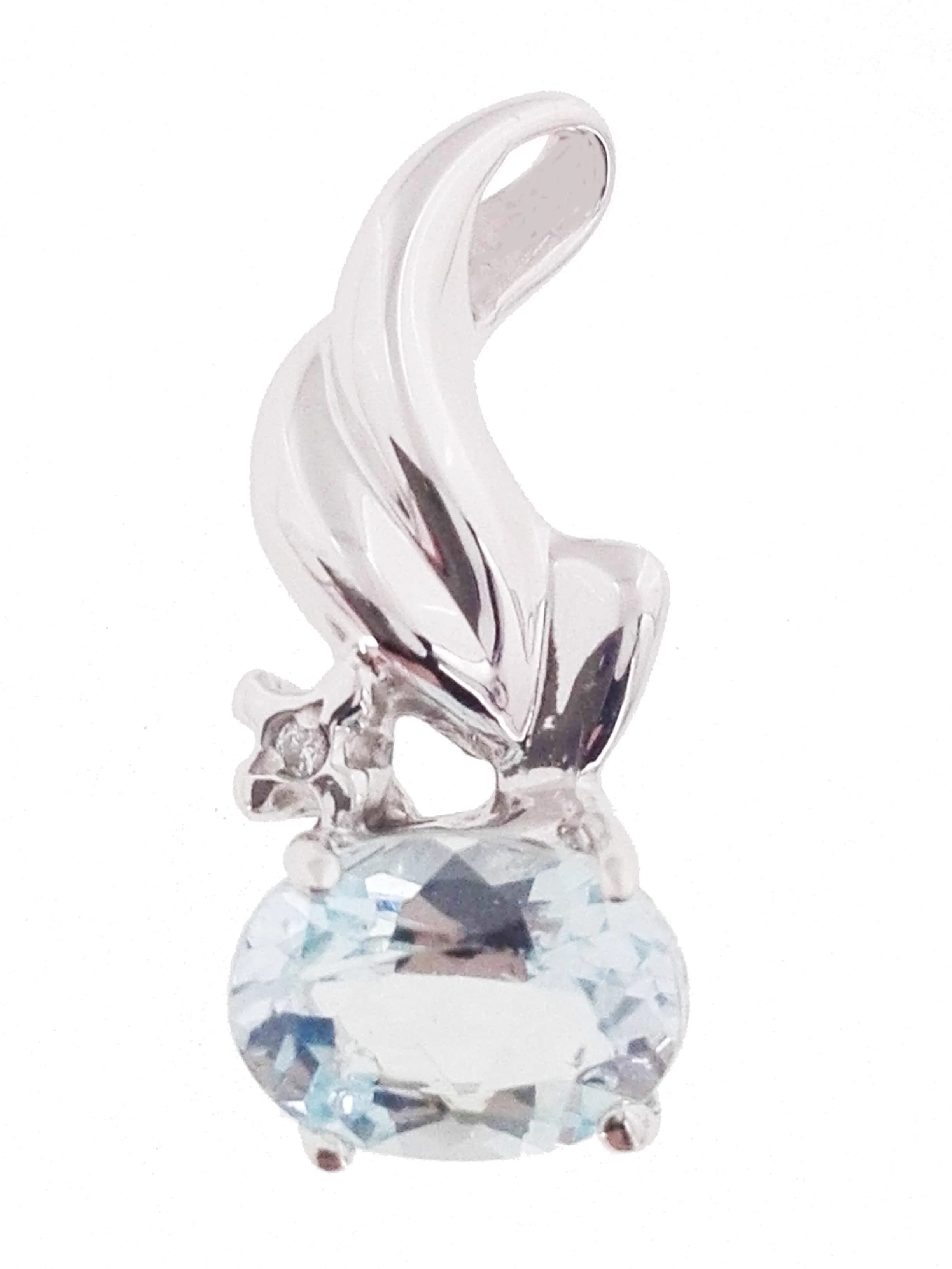 Ciondolo Pendente Diamante Topazio Donna Oro Bianco 18 Kt Carati Ct 750 1,90 Gr