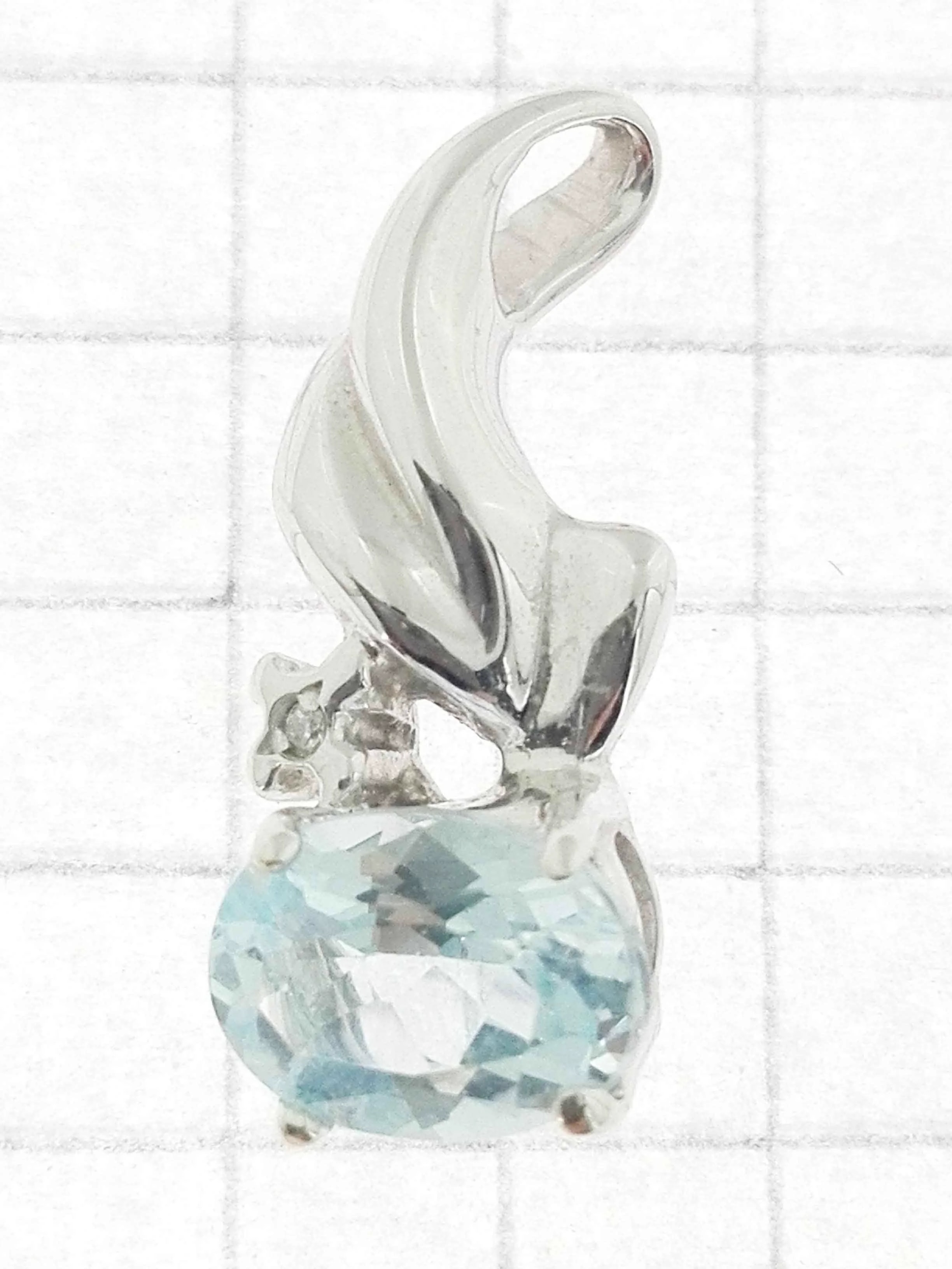 Ciondolo Pendente Diamante Topazio Donna Oro Bianco 18 Kt Carati Ct 750 1,90 Gr - immagine 2