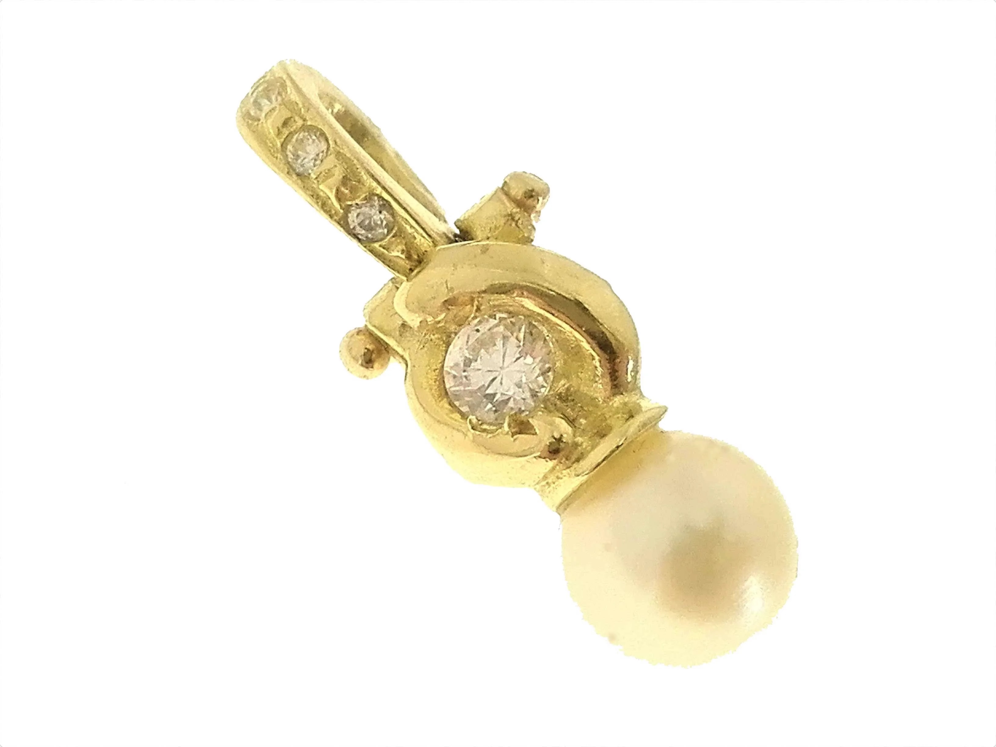 Ciondolo Pendente Donna Oro Giallo 18 Kt Carati Ct 750 1,70 Gr Perla