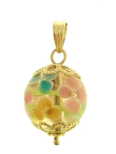 Ciondolo Pendente Donna Oro Giallo 18 Kt Carati Ct 750 2,7 Gr Vetro di Murano