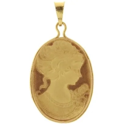 Ciondolo Pendente Donna Oro Giallo 18 Kt Carati Ct 750 Gr 1,50 Cameo