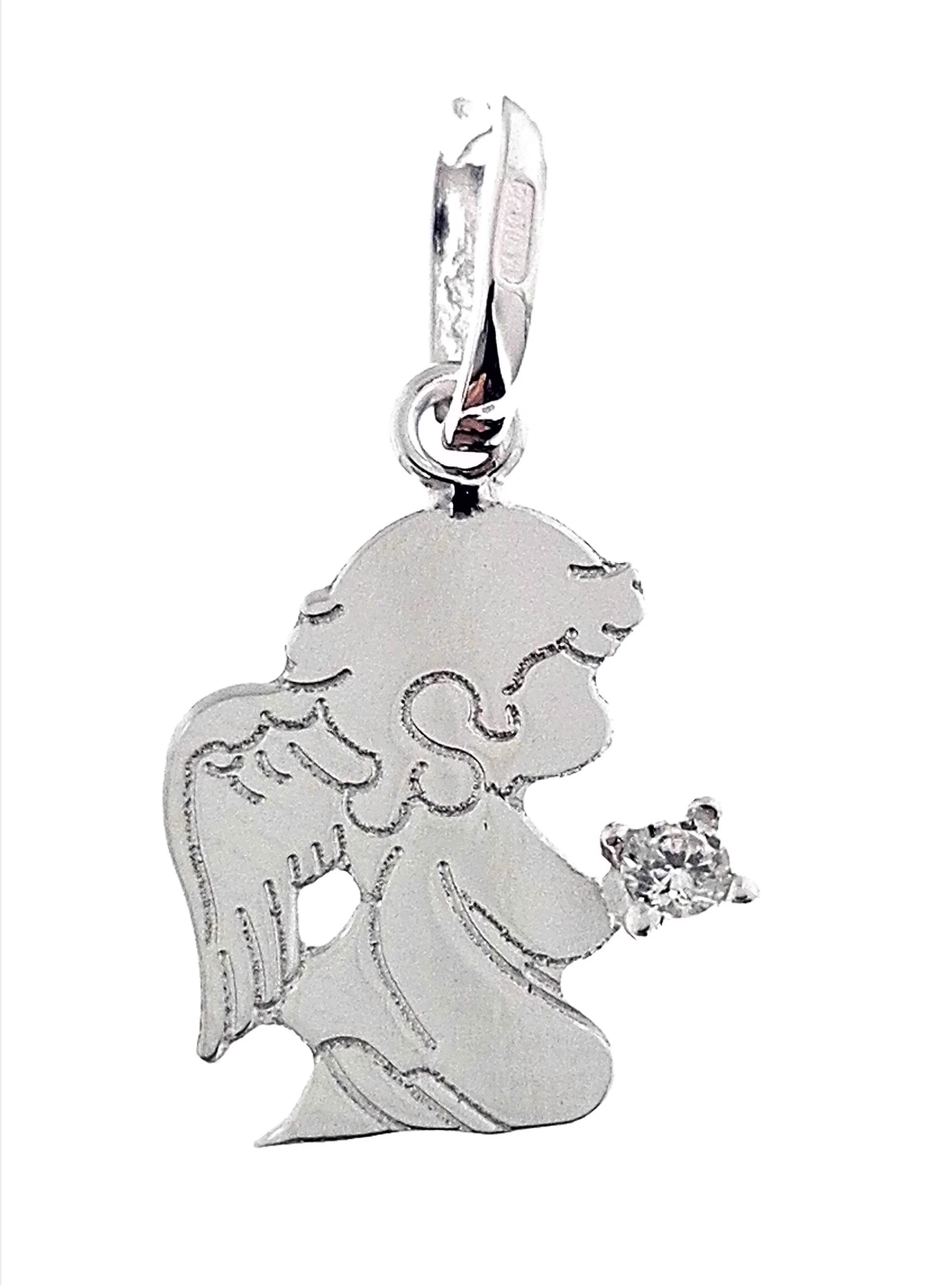 Ciondolo Pendente Donna Ragazza Oro Bianco 18 Kt Carati Ct 750 0,45 Gr Angelo