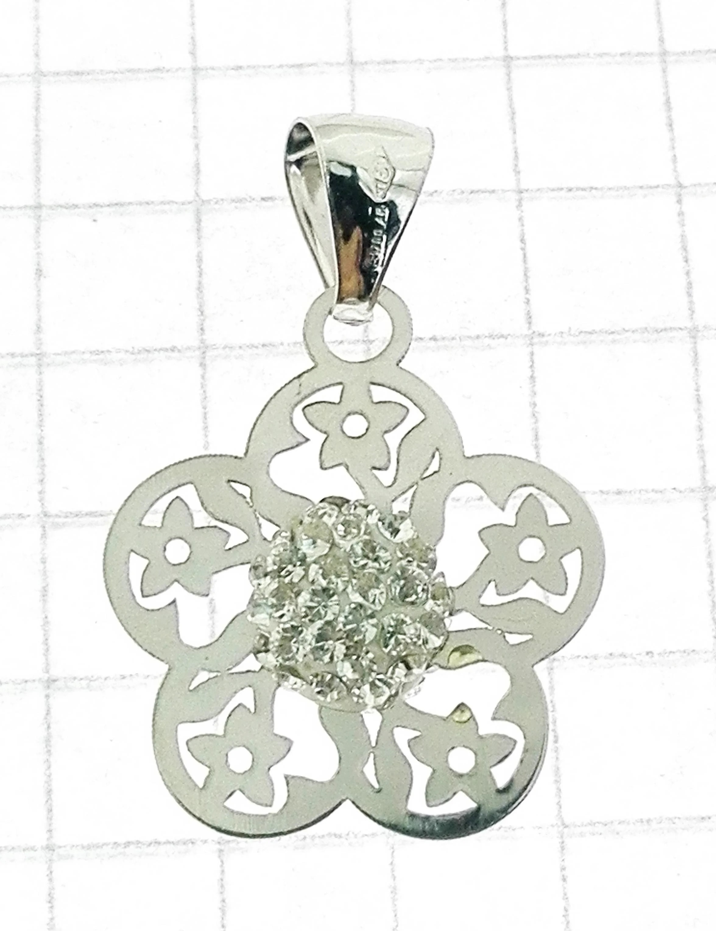 Ciondolo Pendente Donna Ragazza Oro Bianco 18 Kt Carati Ct 750 0,60 Gr Fiore - immagine 2