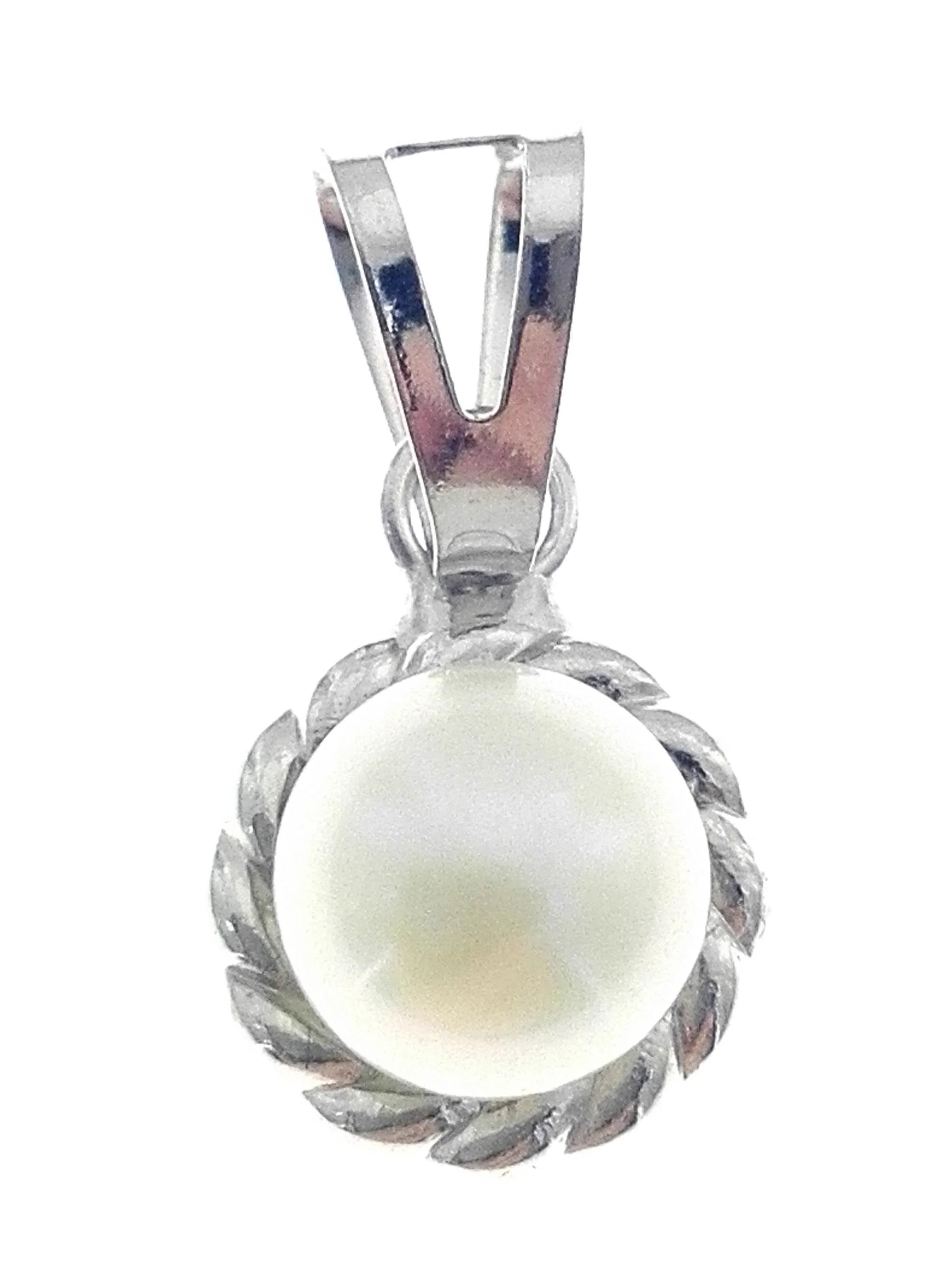 Ciondolo Pendente Donna Ragazza Oro Bianco 18 Kt Carati Ct 750 0,60 Gr Perla