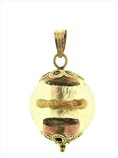 Ciondolo Pendente Vetro Murano Donna Oro Giallo 18 Kt Carati Ct 750 4,0 Gr