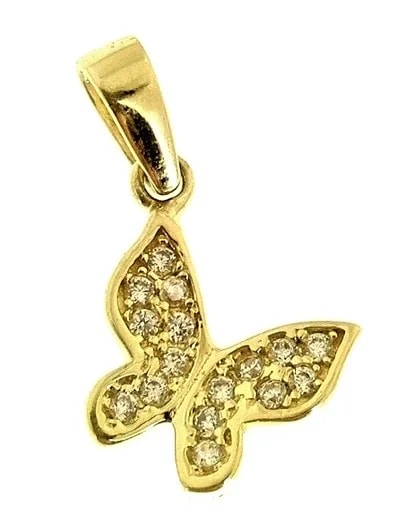 Ciondolo Pendente Farfalla Donna Oro Giallo 18 Kt Carati Ct 750 0,55 Gr