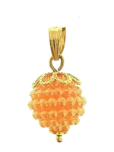 Ciondolo Pendente Nespolina Arancione Donna Oro Giallo 18 Kt Carati Ct 750 0,85 Gr