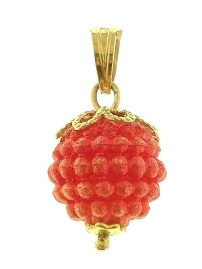 Ciondolo Pendente Nespolina Rossa Donna Oro Giallo 18 Kt Carati Ct 750 0,85 Gr