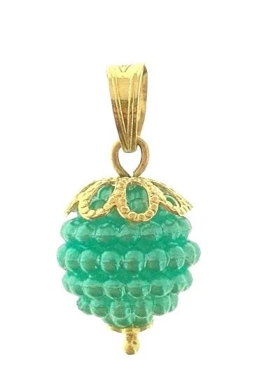 Ciondolo Pendente Nespolina Turchese Donna Oro Giallo 18 Kt Carati Ct 750 0,85 Gr