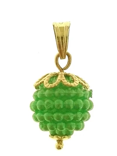 Ciondolo Pendente Nespolina Verde Donna Oro Giallo 18 Kt Carati Ct 750 0,85 Gr
