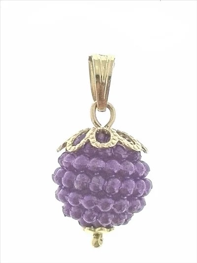 Ciondolo Pendente Nespolina Viola Donna Oro Giallo 18 Kt Carati Ct 750 0,85 Gr