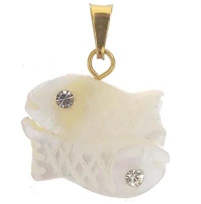 Ciondolo Pendente Pesci Madreperla Uomo Donna Oro Giallo 18 Kt Carati 750 2,70 Gr