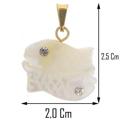 Ciondolo Pendente Pesci Madreperla Uomo Donna Oro Giallo 18 Kt Carati 750 2,70 Gr - immagine 2