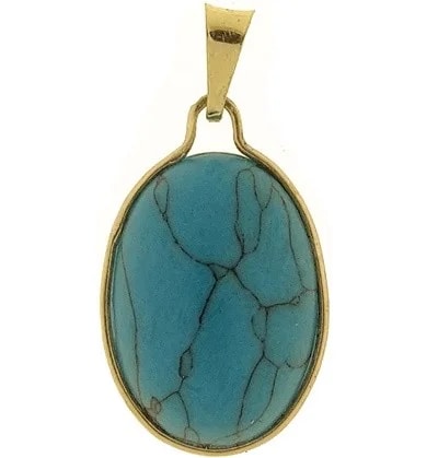 Ciondolo Pendente Turchese Donna Oro Giallo 18 Kt Carati Ct 750 2,1 Gr