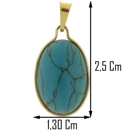 Ciondolo Pendente Turchese Donna Oro Giallo 18 Kt Carati Ct 750 2,1 Gr - immagine 2