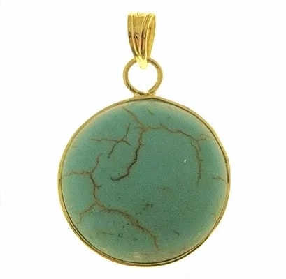 Ciondolo Pendente Turchese Donna Oro Giallo 18 Kt Carati Ct 750 2,80 Gr