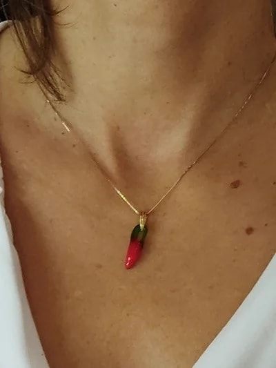Collana Catena Corno Cornetto Peperoncino Uomo Donna Oro Giallo 18 kt Carati 750 - immagine 2