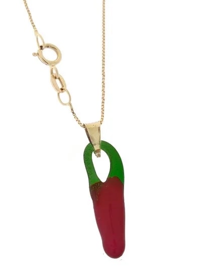 Collana Catena Corno Cornetto Peperoncino Uomo Donna Oro Giallo 18 kt Carati 750