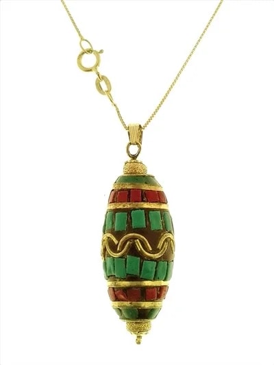 Collana Catena Catenina Pendente Etnico Donna Oro Giallo 18 kt Carati Ct 750