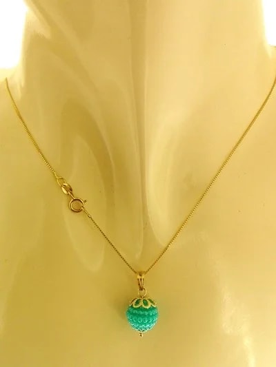 Collana Catena Nespolina Turchese Donna Oro Giallo 18 kt Carati Ct 750 1,5 Gr - immagine 2