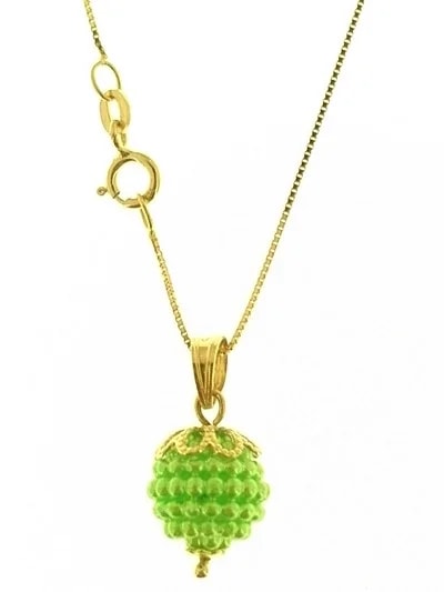 Collana Catena Nespolina Verde Lime Donna Oro Giallo 18 kt Carati Ct 750 1,5 Gr