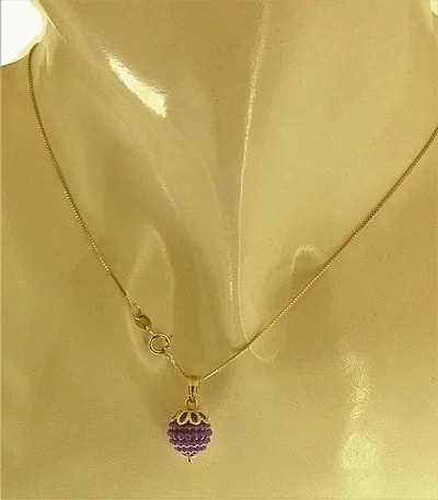 Collana Catena Nespolina Viola Scuro Donna Oro Giallo 18 kt Carati Ct 750 1,5Gr - immagine 2