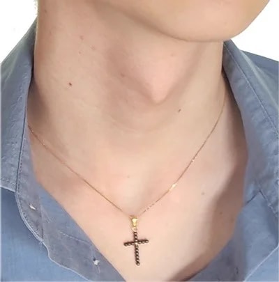 Collana Catenina 45 cm Croce Uomo Donna Oro Giallo 18 kt Carati Ct 750 1,40 Gr - immagine 2