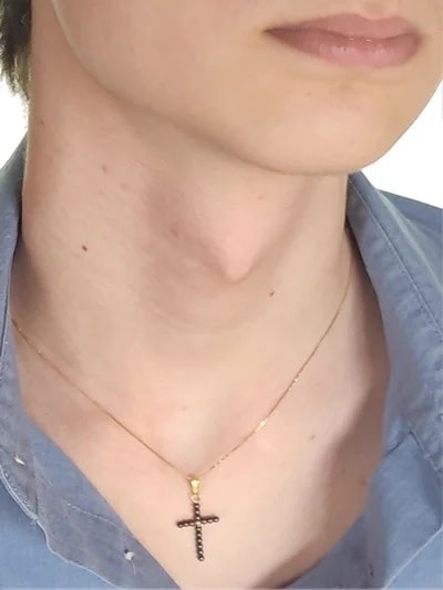 Collana Catenina 45 cm Croce Uomo Donna Oro Giallo 18 kt Carati Ct 750 1,40 Gr - immagine 4