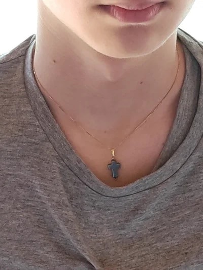Collana Catenina 45cm Croce Uomo Donna Oro Giallo 18 kt Carati Ct 750 2,20 Gr