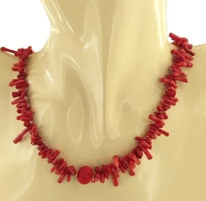 Collana Catenina Catena Corallo Donna Oro Giallo 18 Kt Carati Ct 750 29,70 Gr