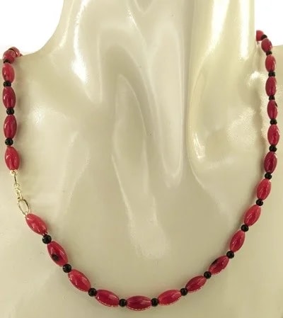 Collana Catenina Catena Corallo e Spinelli Donna Oro Giallo 18 Kt Carati Ct 750