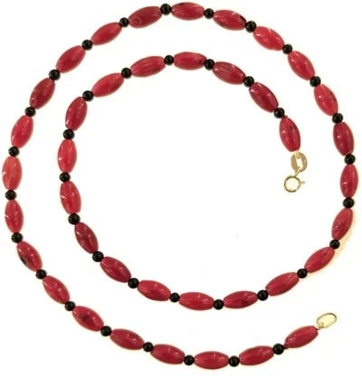 Collana Catenina Catena Corallo e Spinelli Donna Oro Giallo 18 Kt Carati Ct 750 - immagine 3
