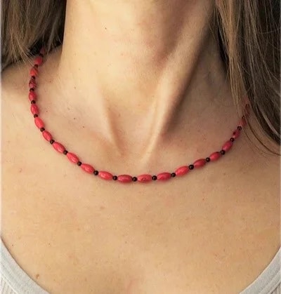 Collana Catenina Catena Corallo e Spinelli Donna Oro Giallo 18 Kt Carati Ct 750 - immagine 2
