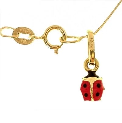 Collana Catenina Coccinella Bimbo Bambina Oro Giallo18 Kt Carati Ct 750 1,10 Gr