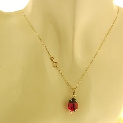 Collana Catenina Coccinella In Vetro di Murano Oro Giallo 18 Kt Carati Ct 750 2,20 Gr - immagine 3