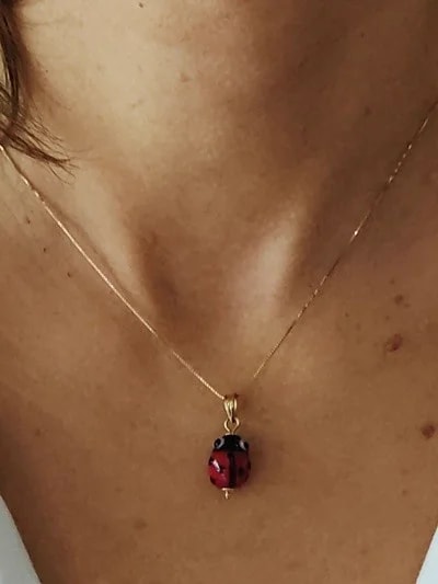 Collana Catenina Coccinella In Vetro di Murano Oro Giallo 18 Kt Carati Ct 750 2,20 Gr - immagine 2