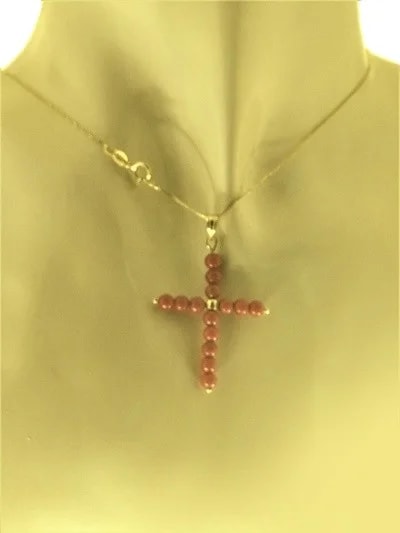 Collana Catenina Croce Corallo Donna Oro Giallo 18 Kt Carati Ct 750 2,10 Gr - immagine 2